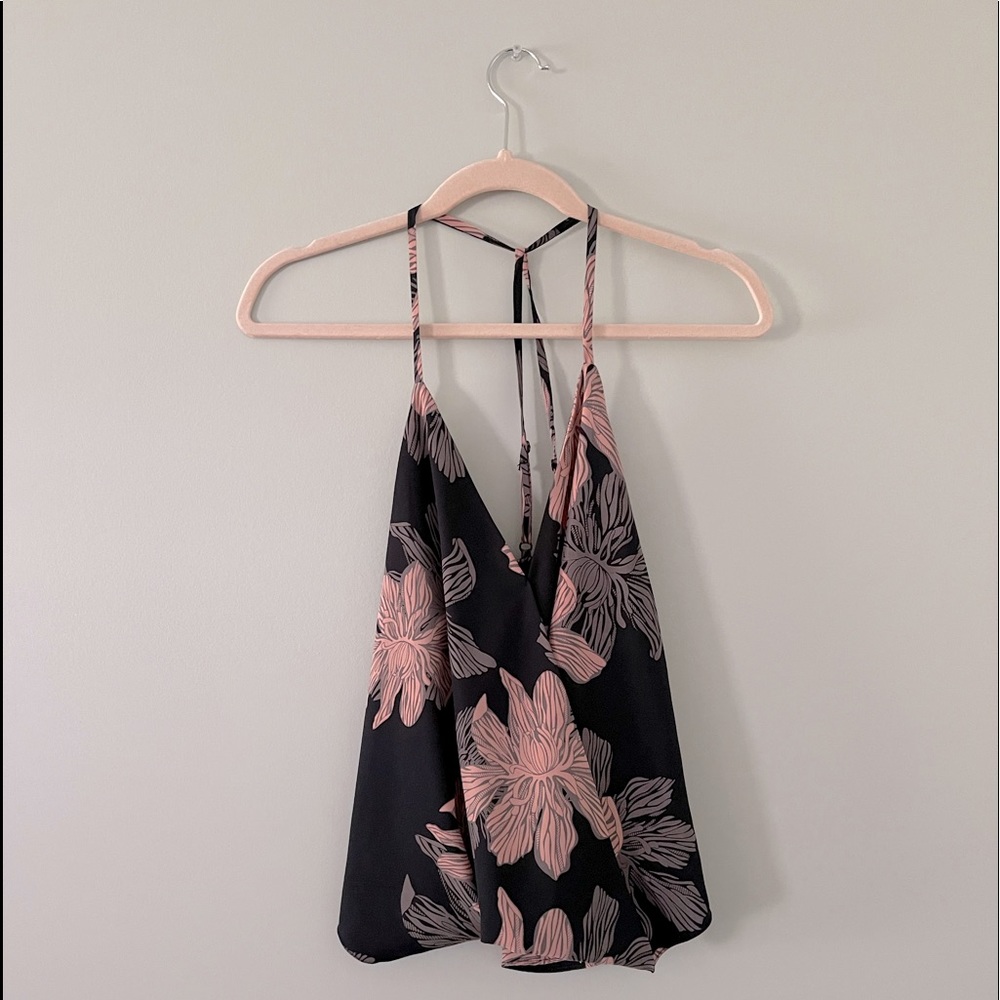 Navy Blue and Pink Floral Top